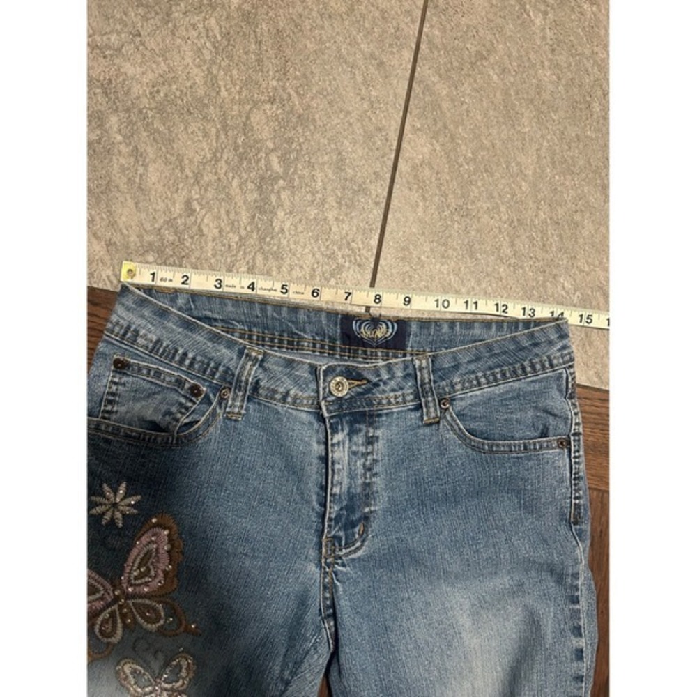 Angels Butterfly Embroidered Flare Leg Jeans Medium Wash Blue Y2K Size 9 - Picture 8 of 9